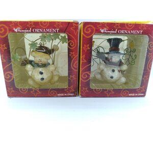 Pair of Whimsical Snowman Ornaments Snowmen Hanging ornaments
